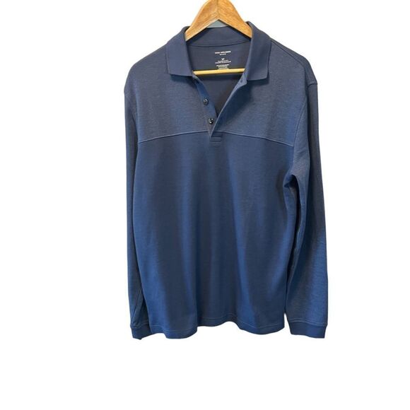 MENS VAN HUESEN Flex Blue Pullover Collared Long Sleeve Polo Shirt M - Picture 1 of 7